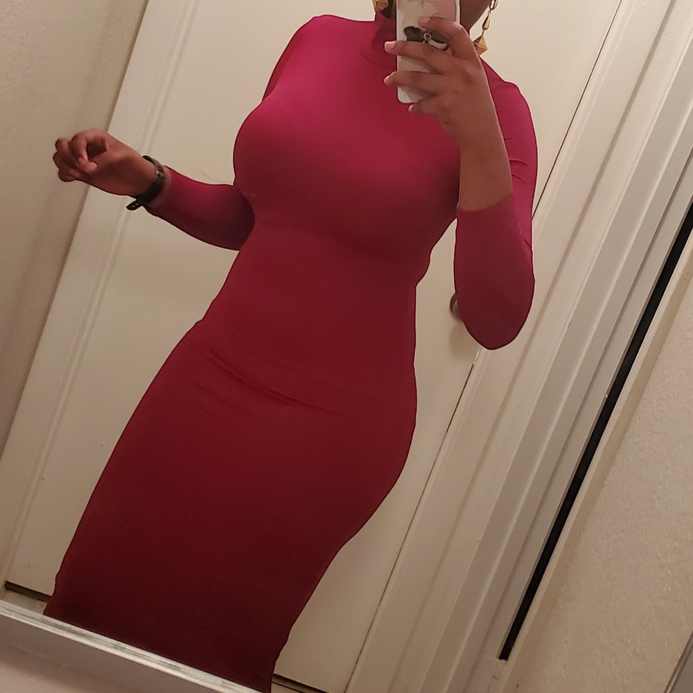 Wine Turtleneck neck bodycon dress